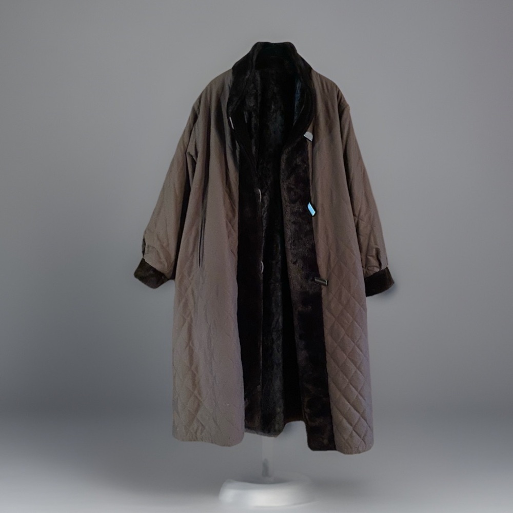 Old Money Vintage Fur Coat Reversible Faux Beaver Faux Mink Full Length Luxe